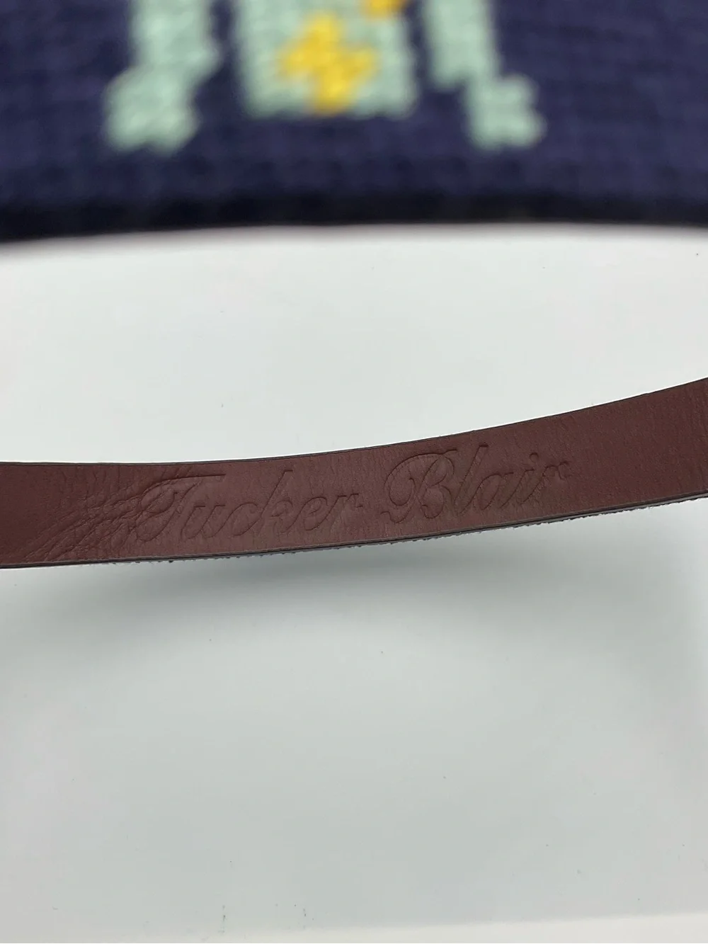 Boy’s Tucker Blair Jockey Silk Hand Stitched Needlepoint Leather Belt Size Large